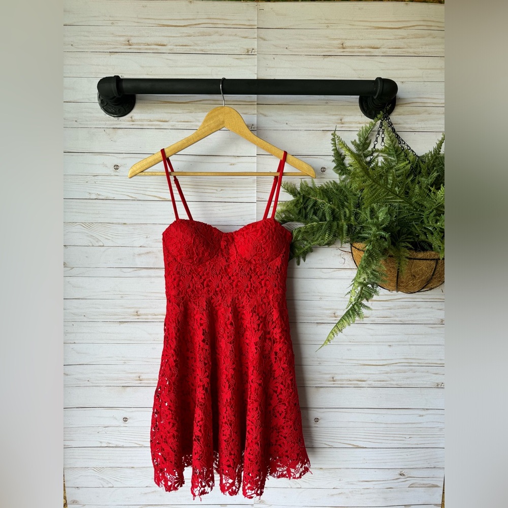 Lulus women’s So Into You red crochet lace bustier skater dress